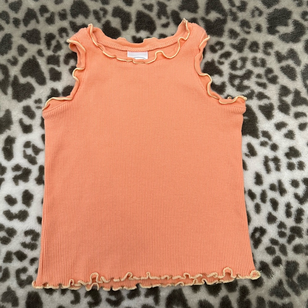 Old Navy Ribbed Ruffle Lettuce Edge Tank Top in Peachy Orange Size Baby 6-12 Mos